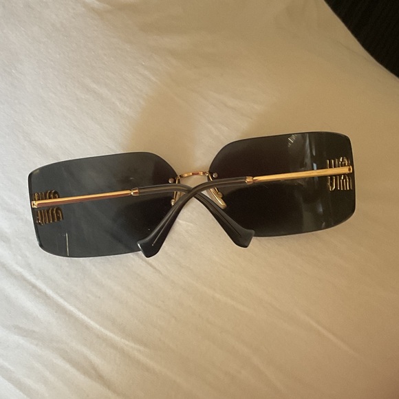 Miu Miu Black and Gold Sunglasses - Picture 3 of 8